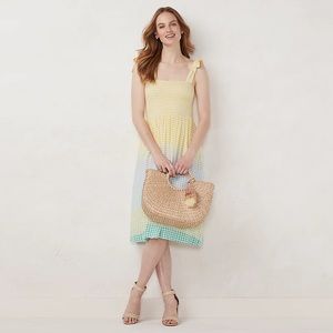 LC Lauren Conrad Smocked Dress Yellow Tie Shoulder Detail Size M